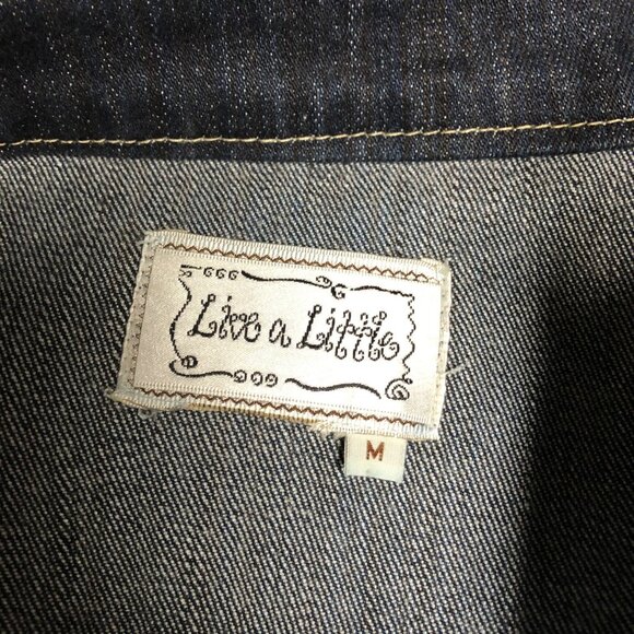 Live a Little Jean Jacket Womens Size Medium Cooper Painted Open Front Grommets - Picture 4 of 5